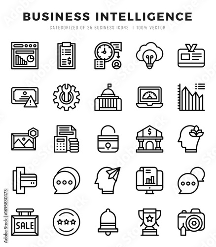 Business Intelligence icons set. Vector illustration.