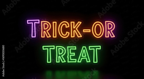 Vibrant neon 'Trick or Treat' sign brings Halloween fun to your spooky designs and festive projects adding a touch of playful fright