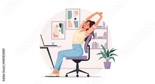 Office workers stretching, exercising at work desk