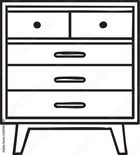 Vector illustration: chest of drawers outline, furniture icon eps silhouette