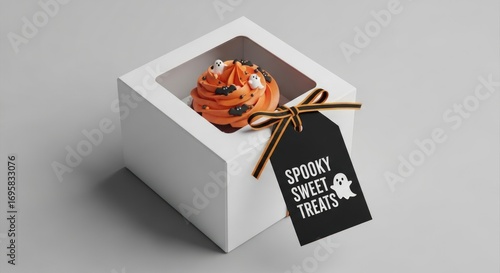 Sweet Halloween cupcake in cute box for spooky party favors or festive treats perfect for fall baking and dessert promotions