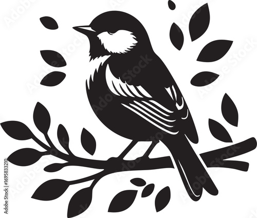 Black and white bird vector graphic: bird on branch illustration eps silhouette