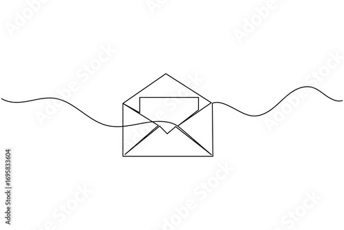 one line drawing of an open envelope with a letter inside, perfect for communication and mail concepts
