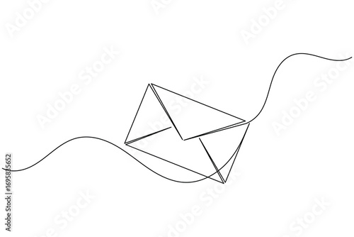 one line drawing of an open envelope with a letter inside, perfect for communication and mail concepts