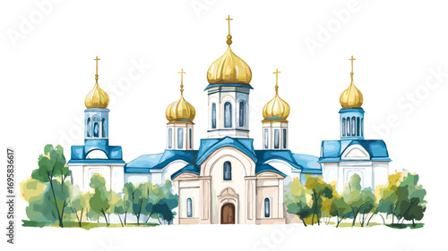 St. Sophias Cathedral. St. Sophias Cathedral watercolor vector illustration
