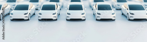 Modern fleet of white cars parked in orderly rows on a spacious parking lot showcasing automotive design vehicle storage and transportation solutions