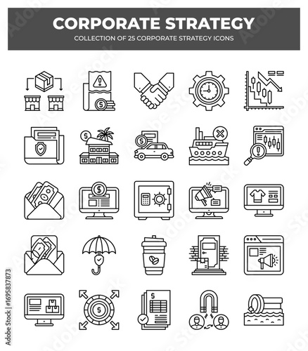 Collection of 25 Corporate Strategy Icons: Business. Management. and Planning
