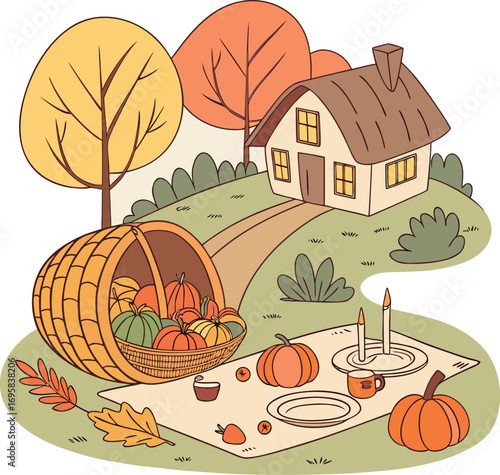 Autumn pumpkin harvest and Thanksgiving celebration concept vector design elements