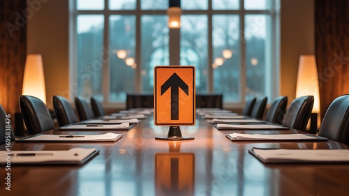 Conference room direction sign meeting table business strategy