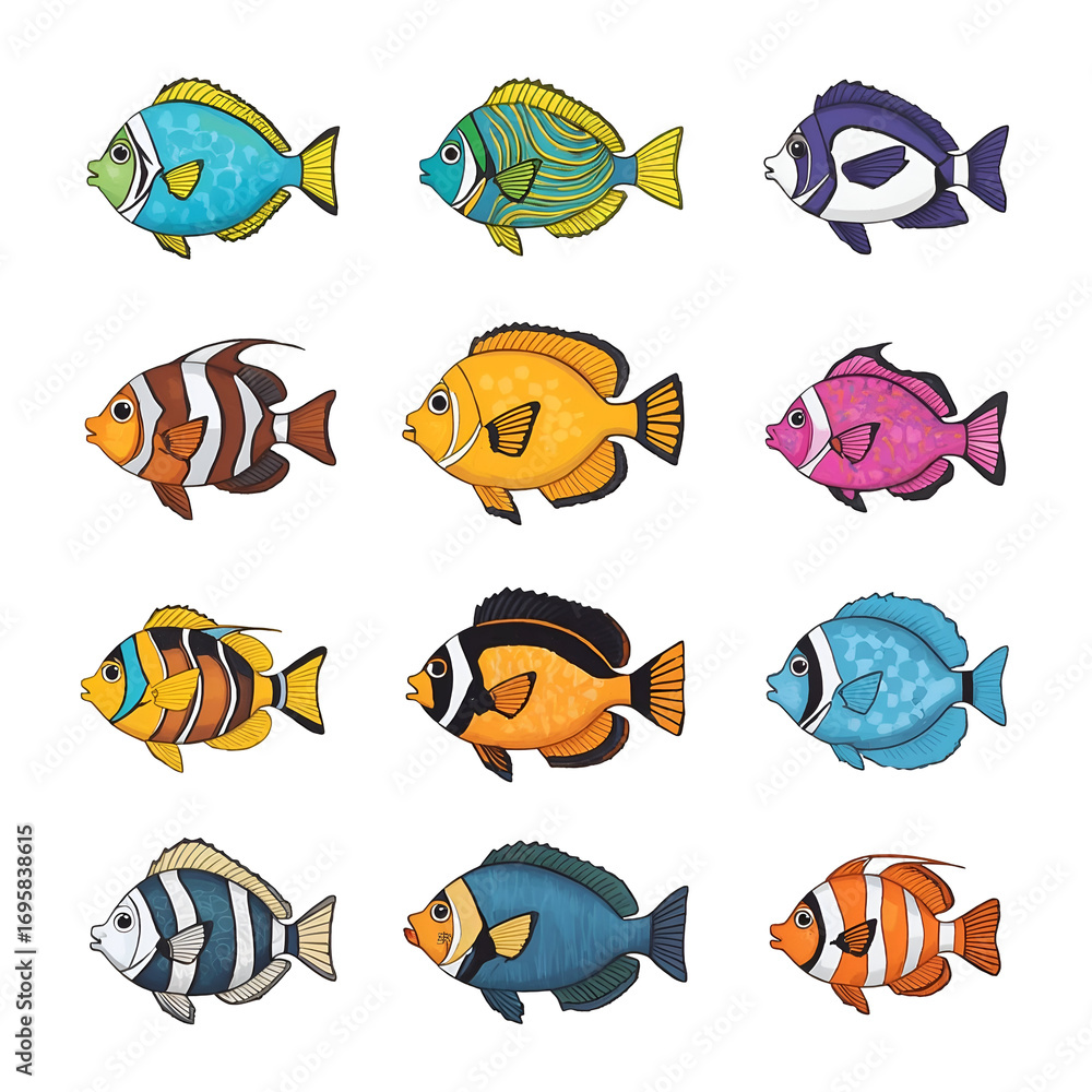 Fototapeta premium set of colorful fishes