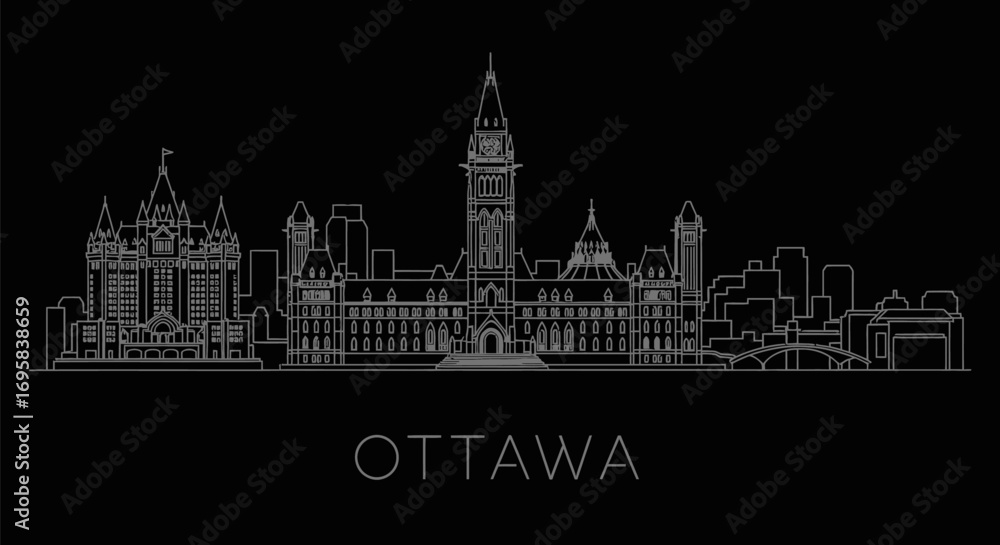 Fototapeta premium Ottawa Skyline Vector Canada Landmark Minimal.