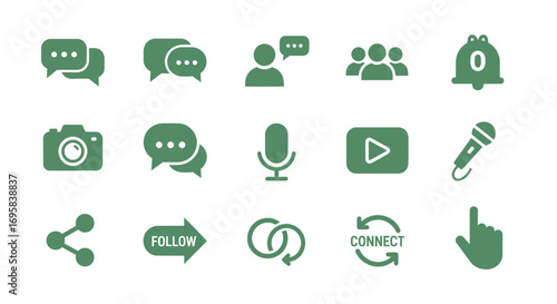 Digital Icon Array: A collection of meticulously designed icons arranged in a visually appealing grid, symbolizing digital interaction, communication, and connectivity.
