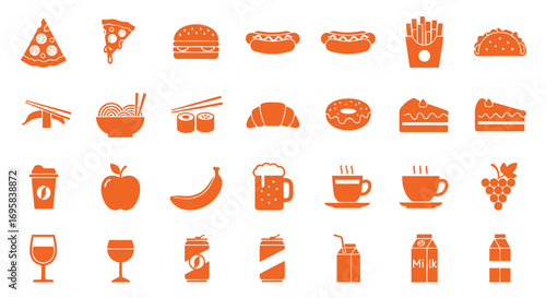 Assortment of Food and Drink Icon: A collection of various food and beverage icons, perfect for design or culinary-themed projects.