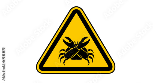 Alert symbol featuring black crab silhouette on bright yellow warning triangle background
