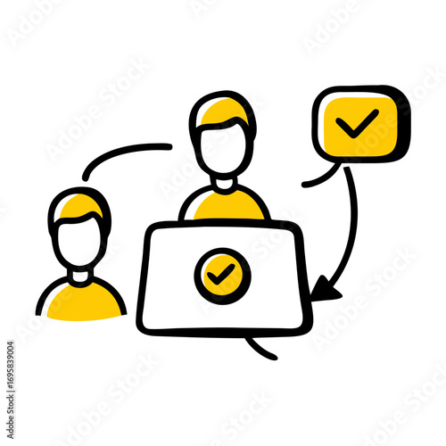 Team members completing tasks with checkmarks