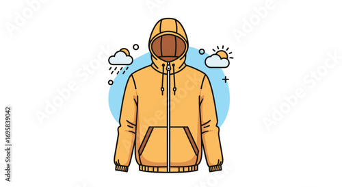Cozy yellow hooded jacket for rainy and cloudy weather protection