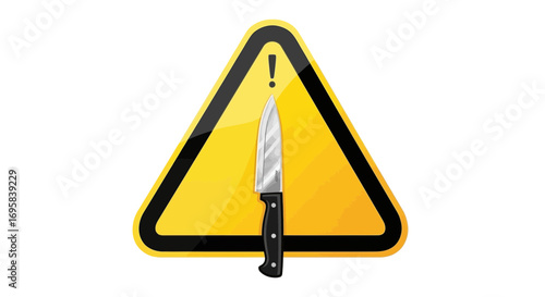 Sharp kitchen knife danger sign warns of sharp object hazard with exclamation mark
