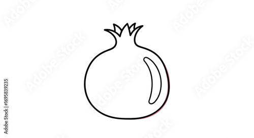 A simple outline drawing of a pomegranate fruit with its crown top intact