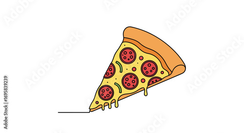 Delicious pepperoni pizza slice dripping with melted cheese and toppings