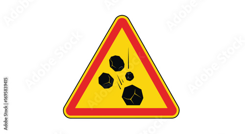 Alerting drivers to falling rocks danger sign with bold red border and yellow warning background