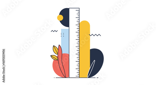 Measuring growth and progress visually with abstract elements and ruler