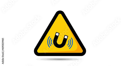 Caution magnet symbol warning graphic with magnetic attraction waves