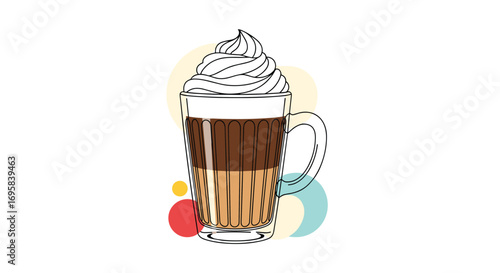 Delicious coffee drink with whipped cream and chocolate syrup layered in a tall glass cup
