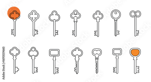 A collection of ornate vintage skeleton keys decorative design elements for creative projects