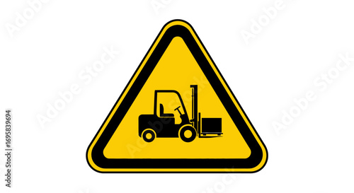 Bold warning sign symbol depicting a forklift in operation for industrial safety alerts