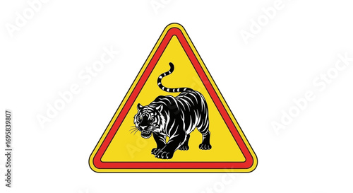 Striking tiger warning sign, a bold symbol of power and danger, perfect for modern graphics.