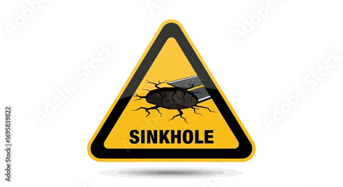 Warning sign alert for hazardous sinkhole danger on road surface