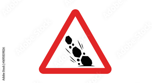 Cautionary falling rocks hazard warning sign for road safety and danger awareness