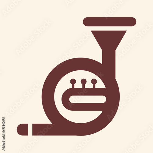 Elegant French horn icon symbolizing classical music, brass instruments, and orchestral performance artistry.