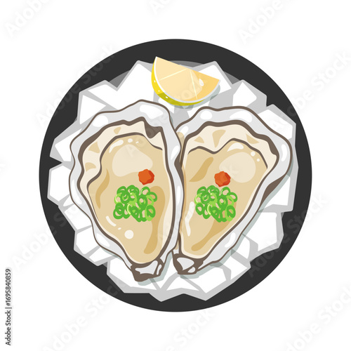 皿に盛った生ガキのイラスト