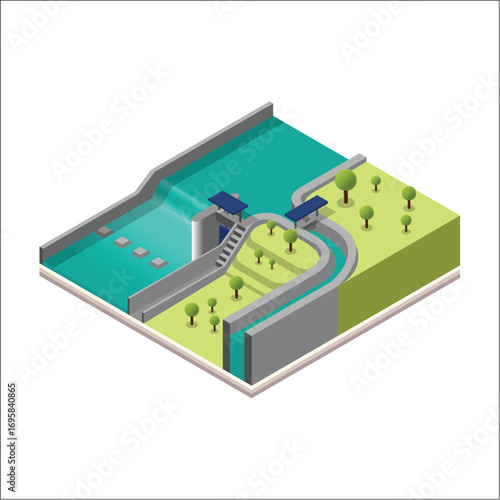 Isometric Irrigation Weir or dam for increase agriculture water and productivity
