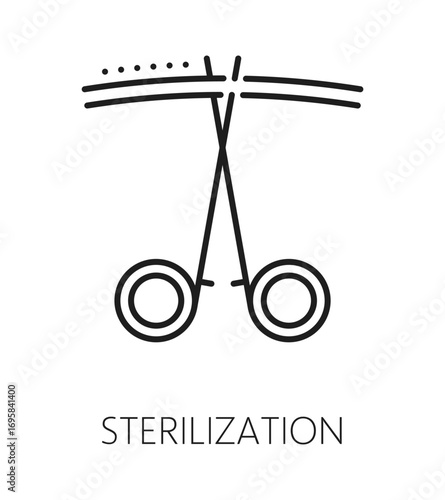 Sterilization contraception method line icon or pictogram. Contraception line vector icon, family planning method or technique symbol. Birth control sign or pictogram with surgical procedure clamp