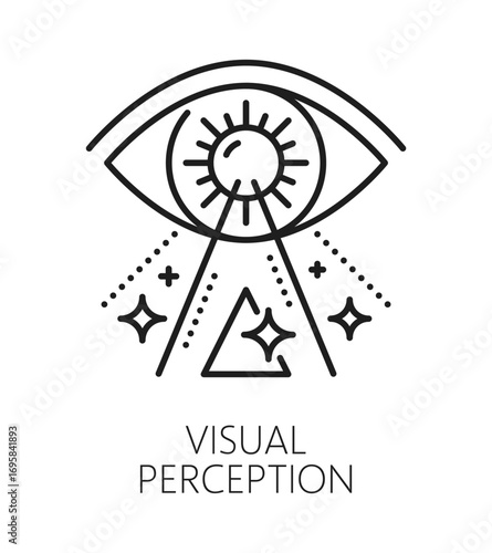 Visual perception cognitive ability line icon or sign. Visual perception linear vector sign, brain function lineart symbol. Cognitive ability therapy thin line pictogram or icon with human eye