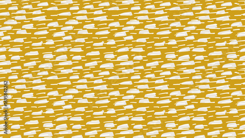 Hand drawn seamless vector pattern with white irregular brush strokes on mustard yellow background. Abstract texture for modern textiles, wallpapers, and product packaging