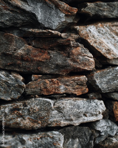 Close-up of rough stone wall texture, natural minimal surface.