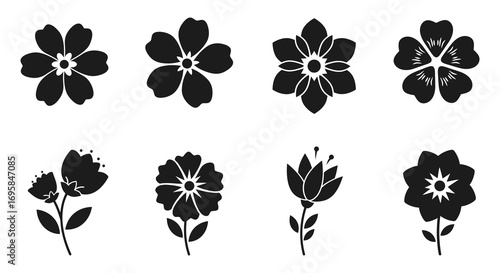 various black floral designs arranged neatly in rows