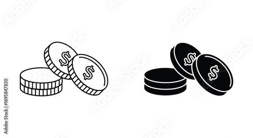 stacks of coins illustrated in black white and grayscale