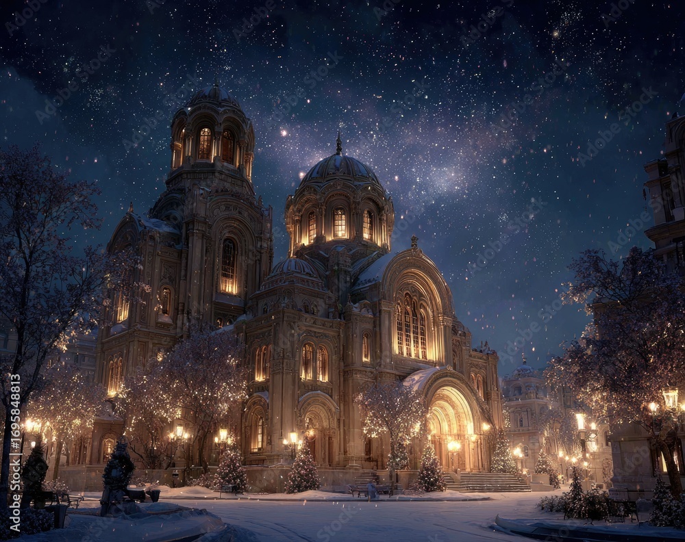 Fototapeta premium Enchanted Palace Under Starry Skies