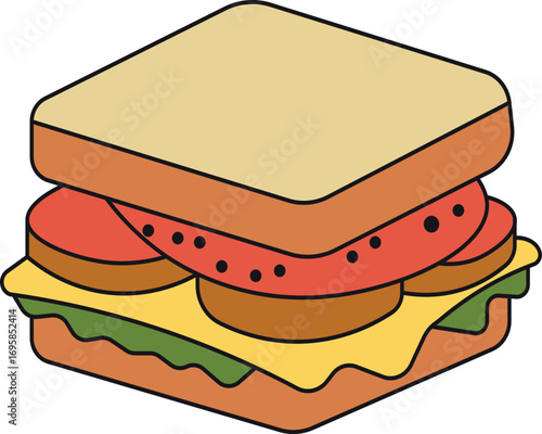 Sandwich icon  isolated on transparent background, sandwich with fresh lettuce, tomato, ham, and cheese. Vector  illustration.
