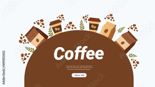 Coffee poster with beans cups