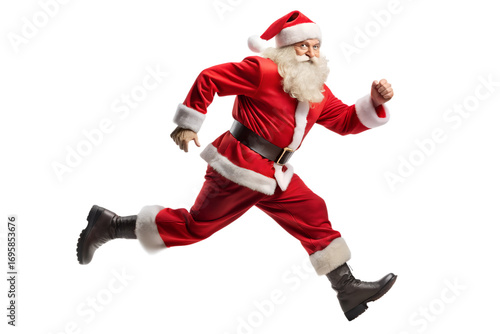 Santa Claus Running Quickly in a Red Suit on Transparent Background