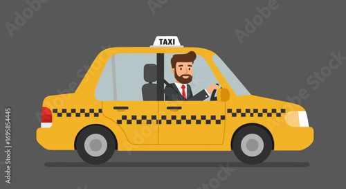 Yellow Taxi Cab with Driver Illustration.