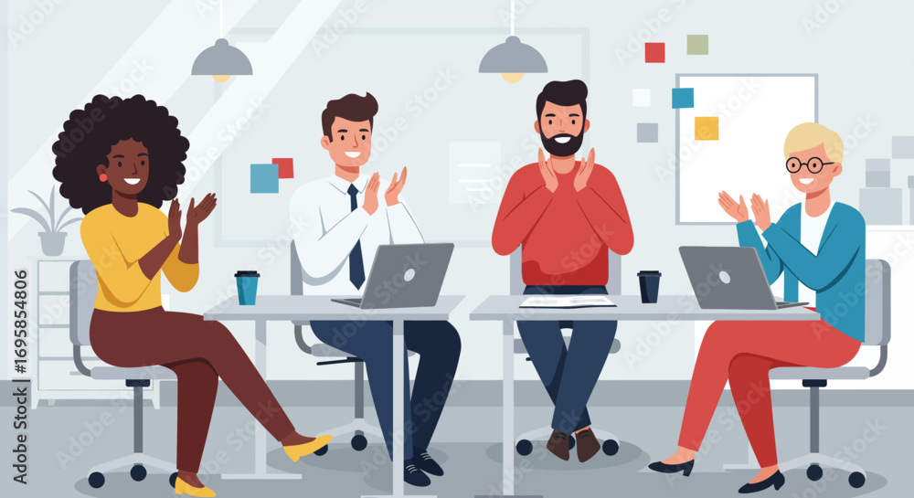 Obraz premium Diverse Team Clapping Hands in Office Environment.