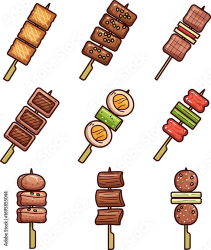 Yakitori Skewers with Asian Food Vector, and Isolated.