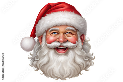 Cheerful Santa Claus Portrait with White Beard and Red Hat on Transparent Background