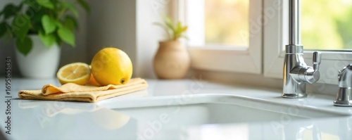 Sparkling clean surfaces gleam after a thorough housekeeping session  Everything is organized and in its place, reflecting a fresh and healthy home environment , mopping, sponge